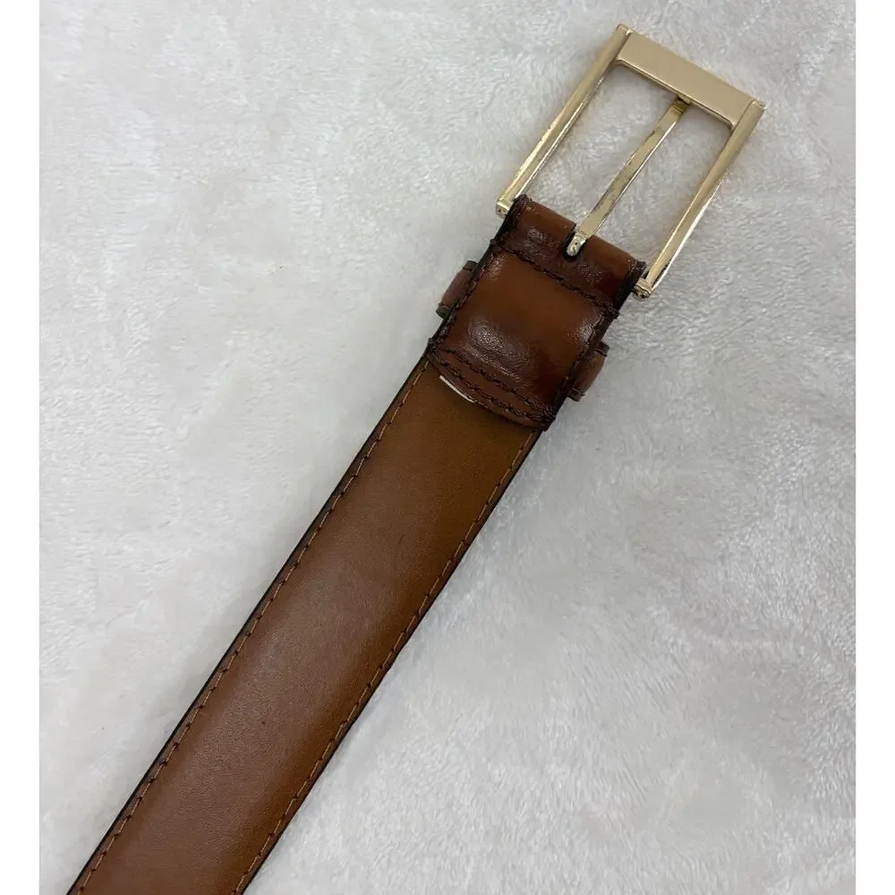 JoS. A. BANK Brown Cognac Genuine Leather Belt Men Size 42 / 105 Gold Buckle